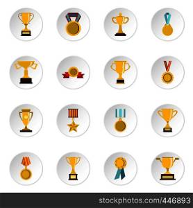 Trophy set icons in flat style isolated on white background. Trophy set flat icons