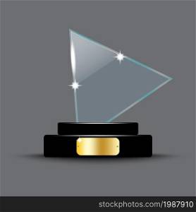 Trophy triangle. Shiny glass. Gray backdrop. Hand art. Winner concept. Abstract element. Vector illustration. Stock image. EPS 10.. Trophy triangle. Shiny glass. Gray backdrop. Hand art. Winner concept. Abstract element. Vector illustration. Stock image.