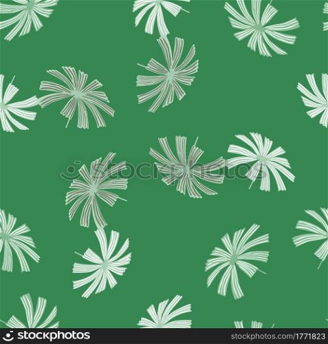 Tropic foliage seamless pattern with hand drawn doodle palm licuala ornament. Green bright background. Designed for fabric design, textile print, wrapping, cover. Vector illustration.. Tropic foliage seamless pattern with hand drawn doodle palm licuala ornament. Green bright background.