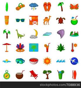 Tropic icons set. Cartoon style of 36 tropic vector icons for web isolated on white background. Tropic icons set, cartoon style