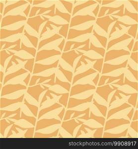 Tropic leaves silhouettes seamless pattern. Orange backround with light foliage. Floral print. Great for wallpaper, textile, wrapping paper, fabric print. Vector illustration.. Tropic leaves silhouettes seamless pattern. Orange backround with light foliage. Floral print.