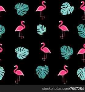 Tropic Palm Leaf and Pink Flamingo seamless pattern background design. Vector Illustration EPS10. Tropic Palm Leaf and Pink Flamingo seamless pattern background design. Vector Illustration