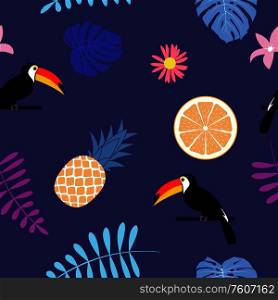 Tropic Toucan bird and palm leaf seamless pattern background design. Vector Illustration EPS10. Tropic Toucan bird and palm leaf seamless pattern background design. Vector Illustration