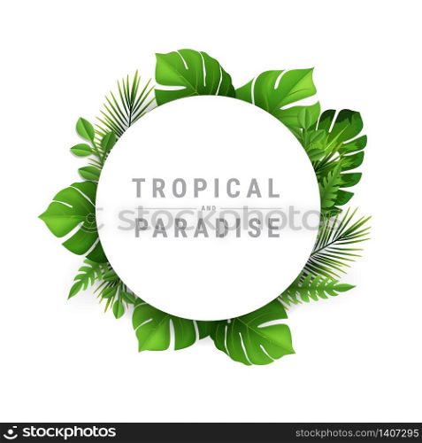 Tropical and paradise Vector Illustration with place for your text. Exotic Plants Background, Frame Design with Leaves