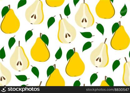 Tropical background with pears. Fruit repeated background. Vector illustration of a seamless pattern with fruits. Modern exotic abstract design. Tropical background with pears. Fruit repeated background. Vector illustration of a seamless pattern with fruits. Modern exotic abstract design. 