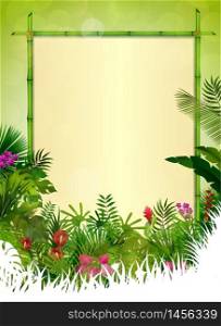 Tropical background with rectangle floral frame in concept bamboo .vector