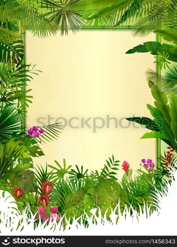 Tropical background with rectangle floral frame in concept bamboo.vector