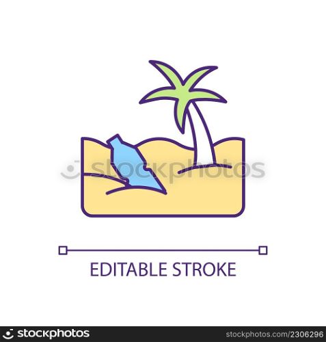 Tropical beach pollution RGB color icon. Plastics contamination. Coastal condition. Plastic waste. Isolated vector illustration. Simple filled line drawing. Editable stroke. Arial font used. Tropical beach pollution RGB color icon