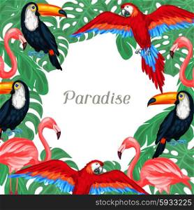 Tropical birds background design with palm leaves. Tropical birds background design with palm leaves.