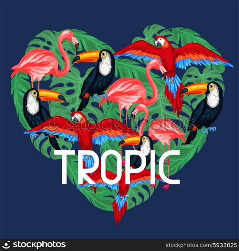 Tropical birds print design with palm leaves. Tropical birds print design with palm leaves.