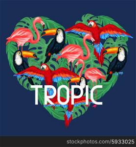 Tropical birds print design with palm leaves. Tropical birds print design with palm leaves.