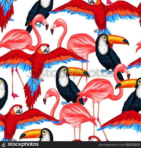 Tropical birds seamless pattern with parrots toucans and flamingos. Tropical birds seamless pattern with parrots toucans and flamingos.