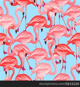Tropical birds seamless pattern with pink flamingos. Tropical birds seamless pattern with pink flamingos.