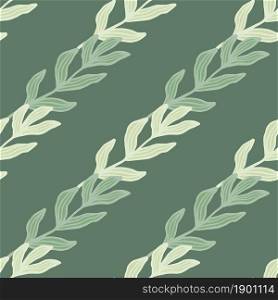 Tropical branch with leaves seamless pattern on green background. Foliage backdrop. Nature wallpaper. For fabric design, textile print, wrapping, cover. Vector illustration.. Tropical branch with leaves seamless pattern on green background. Foliage backdrop.