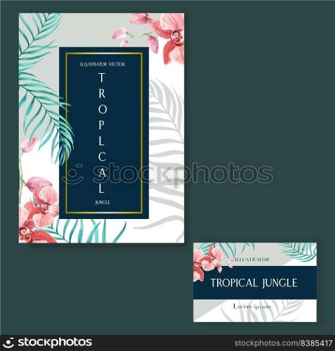 Tropical Card invitatoin design summer with plants foliage exotic, creative watercolor vector illustration template design