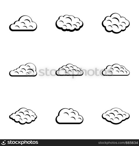 Tropical cloud icon set. Simple set of 9 tropical cloud vector icons for web isolated on white background. Tropical cloud icon set, simple style