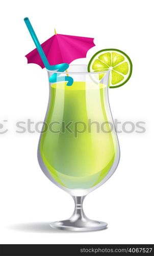 Tropical cocktail with straw. Vacation, beverage, drink. Beach concept. Can be used for greeting cards, posters, leaflets and brochure