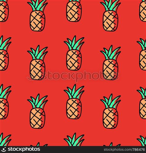 Tropical Cute hand drawn doodle pineapple seamless pattern. Kids Textile pattern red background.