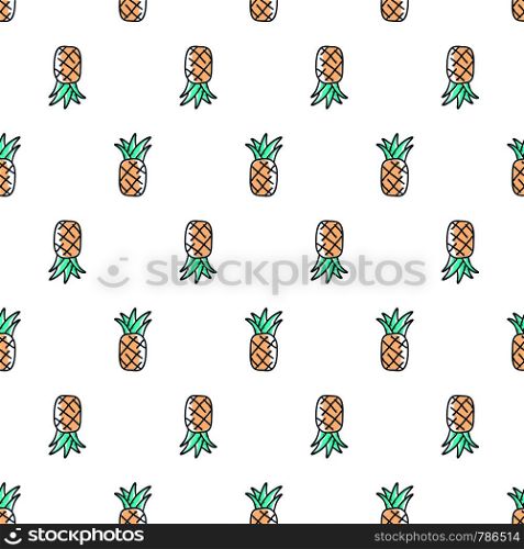 Tropical Cute hand drawn doodle pineapple seamless pattern. Kids Textile pattern white background.