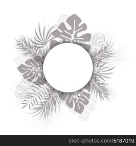 Tropical design with black palm leaves and plants on white background with place for text, vector illustration