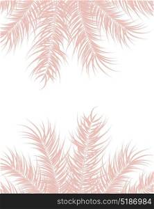 Tropical design with pink palm leaves and plants on white background, vector illustration