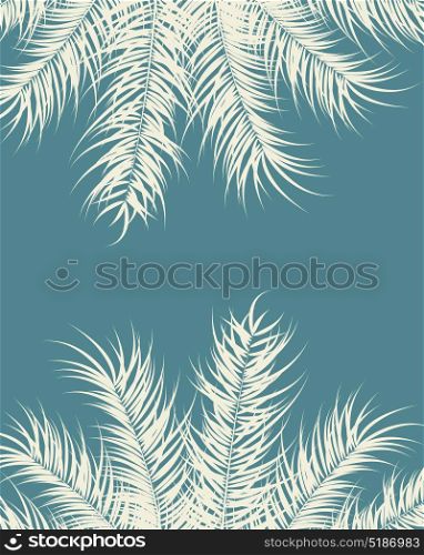 Tropical design with vanilla palm leaves and plants on blue background, vector illustration