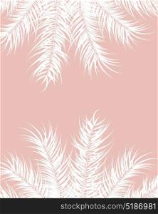 Tropical design with white palm leaves and plants on pink background, vector illustration