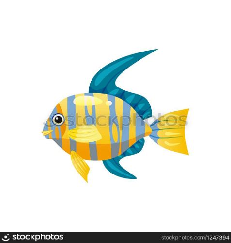 Tropical exotic angel fish, bright colorful coloring. Tropical exotic angel fish, bright colorful coloring, vector isolated on white background, cartoon style