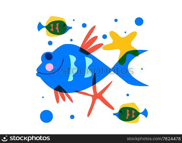 Tropical fish and marine life, underwater life. Colorful vector illustration on a white background.. Tropical fish. Marine life, underwater world, aquarium fish. Vector illustration on a white background.