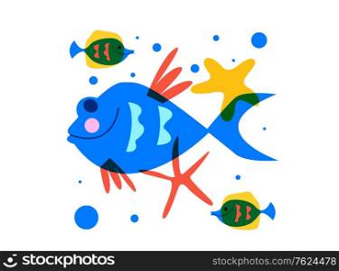 Tropical fish and marine life, underwater life. Colorful vector illustration on a white background.. Tropical fish. Marine life, underwater world, aquarium fish. Vector illustration on a white background.