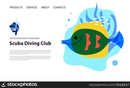 Tropical fish and marine life, underwater life. Colorful vector illustration on a white background. Web page template for a website. Tropical fish. Marine life, underwater world, aquarium fish. Vector illustration on a white background.