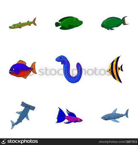 Tropical fish icons set. Cartoon illustration of 9 tropical fish vector icons for web. Tropical fish icons set, cartoon style