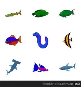 Tropical fish icons set. Cartoon illustration of 9 tropical fish vector icons for web. Tropical fish icons set, cartoon style