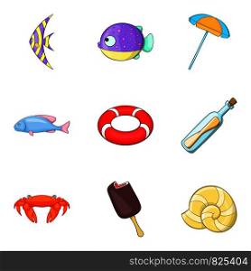 Tropical fish icons set. Cartoon set of 9 tropical fish vector icons for web isolated on white background. Tropical fish icons set, cartoon style
