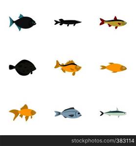 Tropical fish icons set. Flat illustration of 9 tropical fish vector icons for web. Tropical fish icons set, flat style