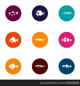 Tropical fish icons set. Flat set of 9 tropical fish vector icons for web isolated on white background. Tropical fish icons set, flat style