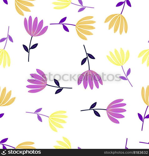 Tropical flower seamless pattern. Hand drawn cute floral endless background. Simple design for fabric, textile print, wrapping, cover. Vector illustration. Tropical flower seamless pattern. Hand drawn cute floral endless background.