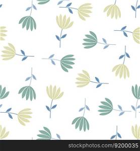 Tropical flower seamless pattern. Hand drawn cute floral endless background. Simple design for fabric, textile print, wrapping, cover. Vector illustration. Tropical flower seamless pattern. Hand drawn cute floral endless background.