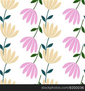 Tropical flower seamless pattern. Hand drawn cute floral endless background. Simple design for fabric, textile print, wrapping, cover. Vector illustration. Tropical flower seamless pattern. Hand drawn cute floral endless background.