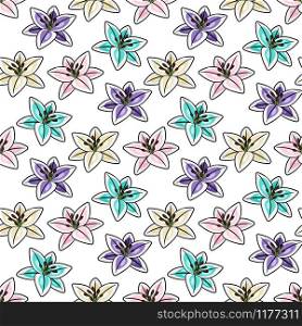 Tropical flowers seamless pattern. Colorful lilies seamless texture vector design. Tropical flowers seamless pattern