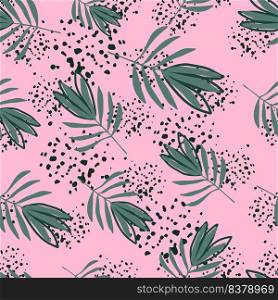 Tropical flowers seamless pattern. Tropical palm leaves wallpaper. Botanical floral background. Exotic plant backdrop. Design for fabric, textile, wrapping, cover. Jungle leaf vector illustration. Tropical flowers seamless pattern. Tropical palm leaves wallpaper.