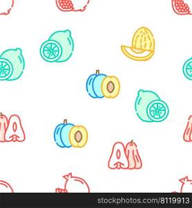 Tropical Fruit Delicious Food Vector Seamless Pattern Color Line Illustration. Tropical Fruit Delicious Food Icons Set Vector