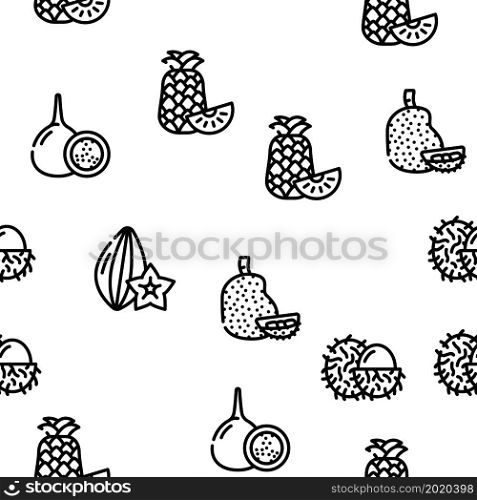 Tropical Fruit Delicious Food Vector Seamless Pattern Thin Line Illustration. Tropical Fruit Delicious Food Vector Seamless Pattern