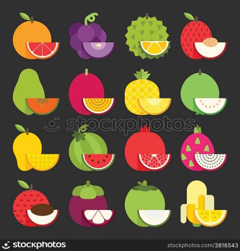 Tropical fruit icon set, vector