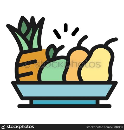 Tropical fruit salad icon. Outline tropical fruit salad vector icon color flat isolated. Tropical fruit salad icon color outline vector