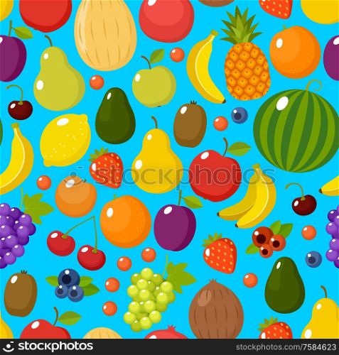 Tropical fruit seamless pattern on the orange background. Vector illustration