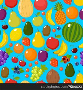 Tropical fruit seamless pattern on the orange background. Vector illustration
