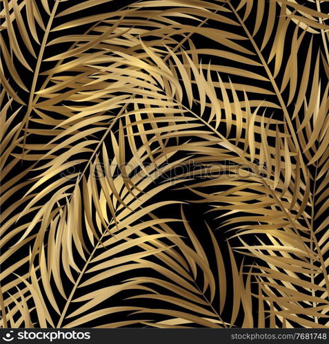 Tropical gold palm leaves, jungle leaves seamless vector floral pattern background.. Tropical palm leaves, jungle leaves seamless vector floral pattern background