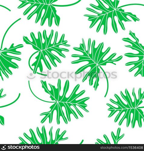 Tropical green leave seamless pattern. vector illustration isolated on white background.