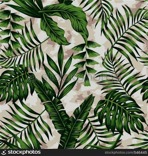 Tropical green plants colors exotic leaves seamless watercolor background